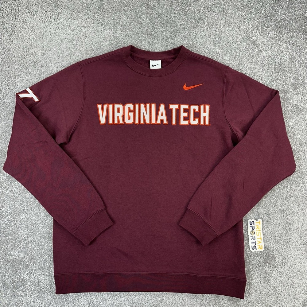 Virginia Tech Hokies Sweatshirt Mens Medium Maroon Nike On Field Crewneck